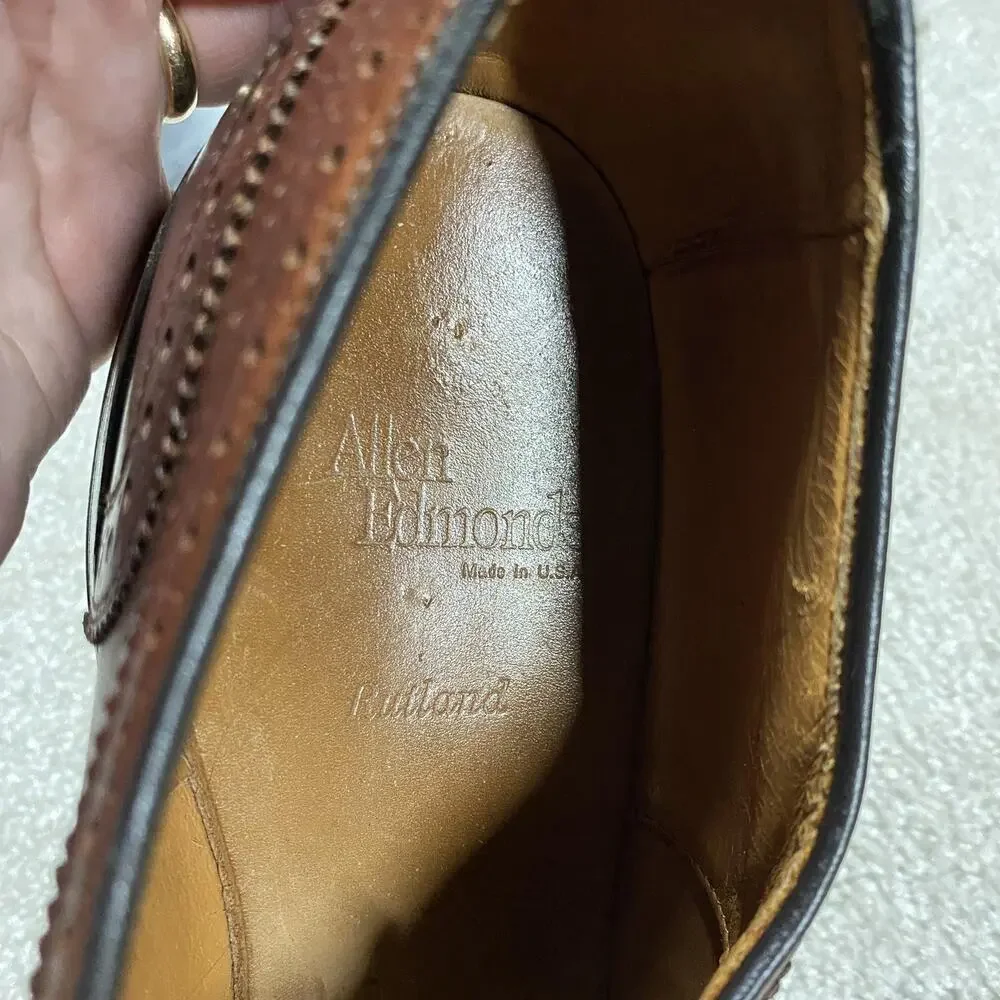 Allen Edmonds Rutland Shoes Mens 12 D Brown Leather Cap Toe Dress Oxford USA